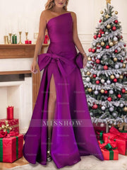 Elegant One-Shoulder Sleeveless A-Line Floor-Length Mother of the Bride Dress with Side Split