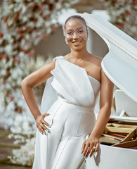 Elegant One-Shoulder White Pleated Long Jump Suit