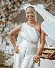 Elegant One-Shoulder White Pleated Long Jump Suit