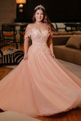 Elegant Pink A-Line Strapless Off-The-Shoulder Sleeveless Tulle Floor-Length Mother of the Bride Dress With Appliques