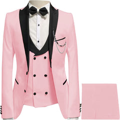 Elegant Pink Peaked Lapel Three Piece Prom Garment