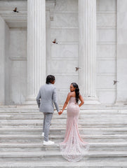 Elegant Pink Strapless Sleeveless Mermaid Prom Dress with Beadings and 3D Flowers