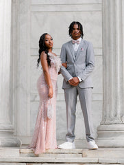 Elegant Pink Strapless Sleeveless Mermaid Prom Dress with Beadings and 3D Flowers