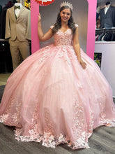 Elegant Pink Sweetheart Cap Sleeve Rhinestone Applique Ball Gown Quinceanera Dress