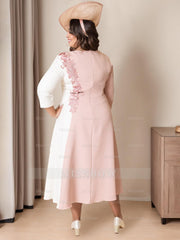 Elegant Plus Size Mother of the Bride A-Line/Princess Dress with 3/4 Sleeves Scoop Neck and Floral Appliques