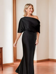 Elegant Plus Size Mother of the Bride One-Shoulder Sheath Dress with 1/2 Sleeves