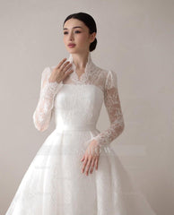 Elegant Princess A-Line Lace Ball Gown Wedding Dresses With Long Sleeves
