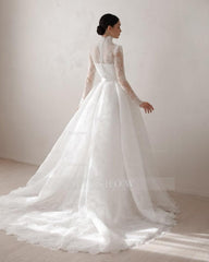 Elegant Princess A-Line Lace Ball Gown Wedding Dresses With Long Sleeves