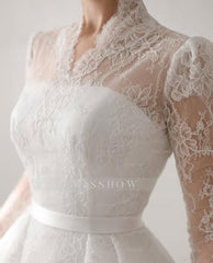 Elegant Princess A-Line Lace Ball Gown Wedding Dresses With Long Sleeves