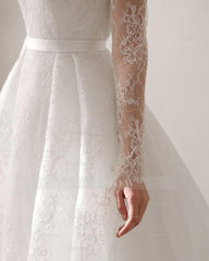 Elegant Princess A-Line Lace Ball Gown Wedding Dresses With Long Sleeves