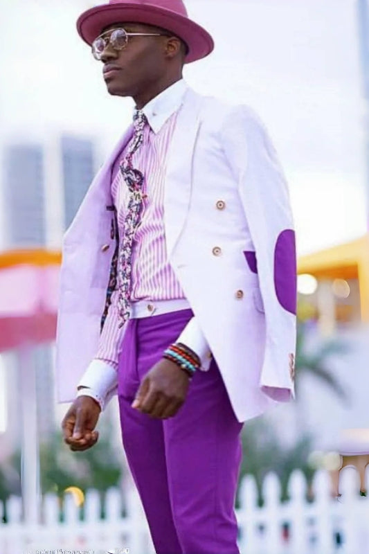 Elegant Purple Peak Lapel Double Breasted Prom Suit