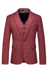 Elegant Red Notched Lapel Three-Piece Business Suit for Men