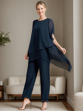 Elegant Round Neck Chiffon Pantsuits for the Mother of the Bride 2-Piece Set with Ruffles