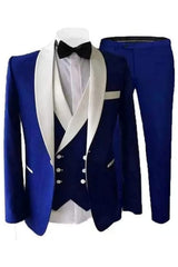 Elegant Royal Blue Shawl Collar Three-Piece Groom's Wedding Ensemble