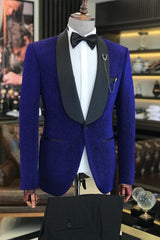 Elegant Royal Blue Shawl Collar Two-Piece Groom's Wedding Suit