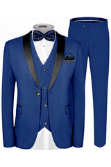 Elegant Royal Blue Three-Piece Shawl Collar Groom's Suit