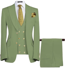 Elegant Sage Green Three-Piece Peaked Lapel Prom Suit For Men