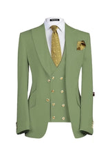 Elegant Sage Green Three-Piece Peaked Lapel Prom Suit For Men