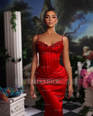 Elegant Satin Mermaid Sleeveless Spaghetti Straps Long Prom Dresses