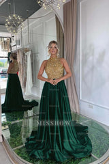 Elegant Sequins Formal Dress Gold Black Long Sleeveless Halter