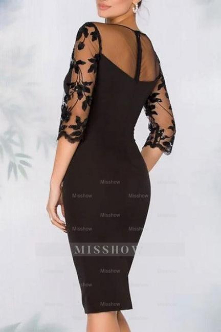 Elegant Short Black Lace Satin Mother of the Bride Dresses with Sleeves