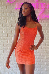 Elegant Short Orange Spaghetti Straps Sexy Sleeveless Homecoming Dress