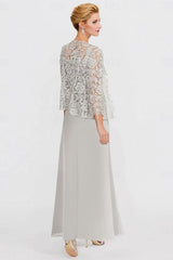 Elegant Spaghetti 3/4 Sleeves Lace Top Chiffon Mother of Bride Bridesmaid Dresses With Appliques