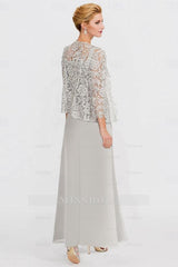 Elegant Spaghetti 3/4 Sleeves Lace Top Chiffon Mother of Bride Bridesmaid Dresses With Appliques