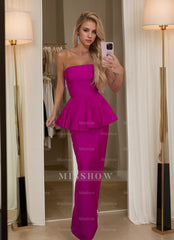 Elegant Strapless Floor-Length Evening Dresses with Ruffled Sheath/Column Design