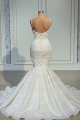 Elegant Strapless Sleeveless Mermaid Satin Floor-Length Wedding Dresses with Lace