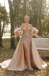 Silver off-the-shoulder beaded mermaid prom dress