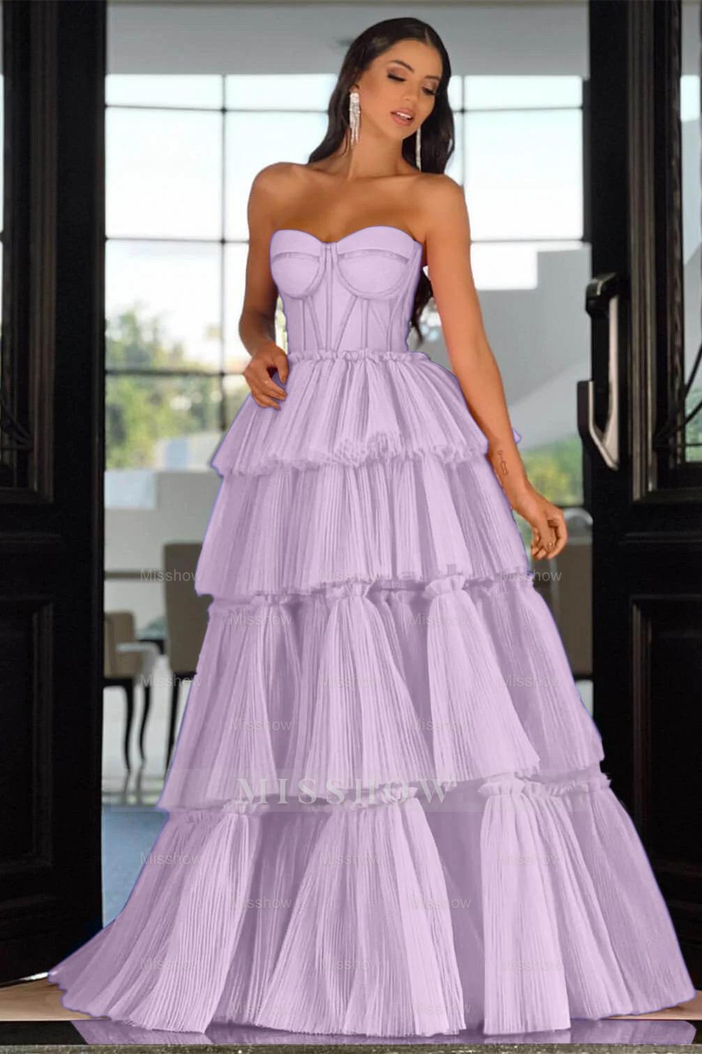 Elegant Sweetheart Strapless Formal Dress Long Sleeveless Layers Hot Pink