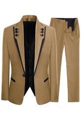 Elegant Tan Shawl Lapel Three Piece Men's Prom Attire