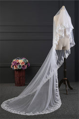 Elegant Tulle Lace Scalloped Edge 3*1.5M Wedding Veils with Appliques