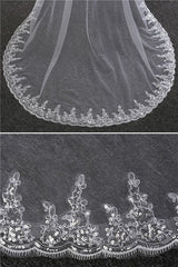 Elegant Tulle Lace Scalloped Edge 3*1.5M Wedding Veils with Appliques