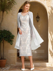 Elegant Two-Piece Sheath Dress with Lace Appliques and Beadings for the Mother of the Bride or Groom