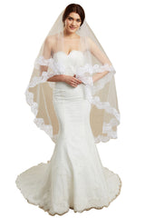 Elegant Two Tiered Veil for Bridal Women Wedding Veils With Lace