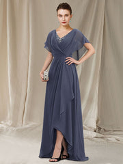 Elegant V-Neck A-Line Princess Asymmetrical Mother of the Bride Gown