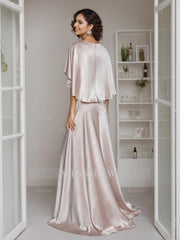 Elegant V-Neck A-Line Princess Floor-Length Mother of the Bride Dress with Short Cape Sleeves and Ruffle