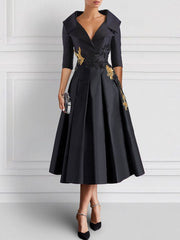 Elegant V-Neck A-Line Princess Tea-Length Mother of the Bride Dresses with Appliques