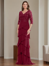 Elegant V-Neck Chiffon Sheath Dress for Mothers of the Bride & Groom with Ruffles and Appliques