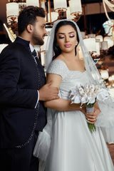 Elegant White A-Line Off-The-Shoulder Sleeveless Beaded Ruffle Long Satin Wedding Dresses With Slit