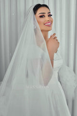 Elegant White A-Line Off-The-Shoulder Sleeveless Beaded Ruffle Long Satin Wedding Dresses With Slit