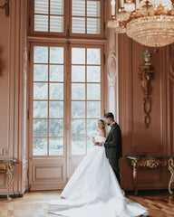 Elegant White Ball Gown Strapless Off-The-Shoulder Sleeveless Beaded Cathedral Train Satin Wedding Dress With Peals