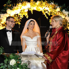 Elegant White Ball Gown Strapless Off-The-Shoulder Sleeveless Beaded Sweep Train Satin Wedding Dress