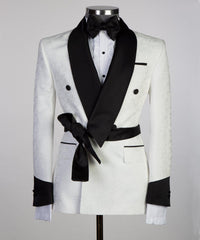 Elegant White Double-Breasted Shawl Lapel Jacquard Wedding Men’s Suit