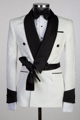 Elegant White Double-Breasted Shawl Lapel Jacquard Wedding Men’s Suit