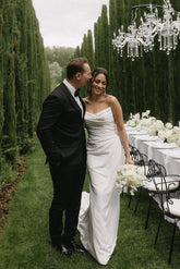 Elegant White Mermaid Strapless Sleeveless Ruffles Satin Chapel Train Wedding Dresses