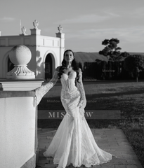 Elegant White Mermaid Sweetheart Off-The-Shoulder Long Sleeves Chapel Train Lace Wedding Dresses