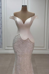Elegant White Mermaid Sweetheart Off-The-Shoulder Sleeveless Long Lace Evening Dresses With Sequins